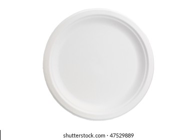 White empty clean paper plate on white background