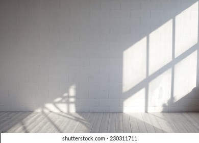 White Empty Loft Interior With Window Shadow