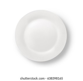 White Empty Plate Top View Isolated On White