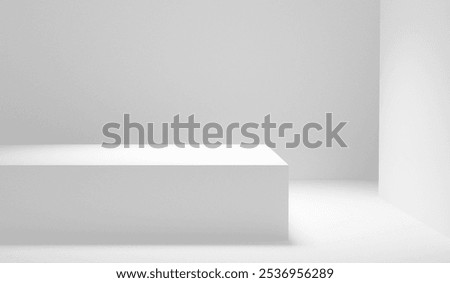 White empty table background. Abstract minimalistic empty copy space table top stage podium - best place for product placement and design. Blank gray and white gradient background with spotlights