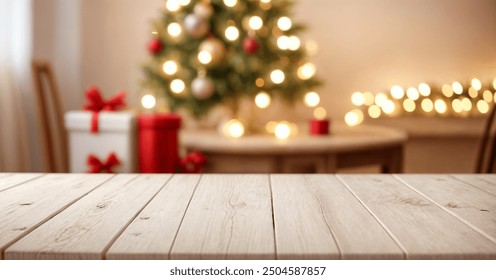 white The empty wooden table top with blur background of Christmas - Powered by Shutterstock