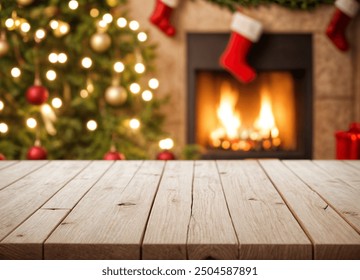 white The empty wooden table top with blur background of Christmas - Powered by Shutterstock