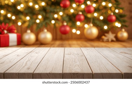 white The empty wooden table top with blur background of Christmas - Powered by Shutterstock