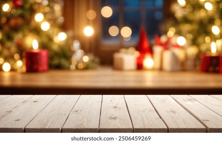 white The empty wooden table top with blur background of Christmas - Powered by Shutterstock