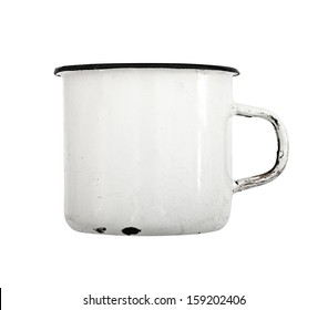 White Enamel Mug Isolated On White Background