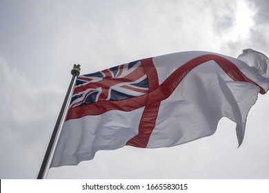 The White Ensign, also called the St George's Ensign due to the simultaneous existence of a cross-less version of the flag, is an ensign flown on British Royal Navy ships and shore establishments.