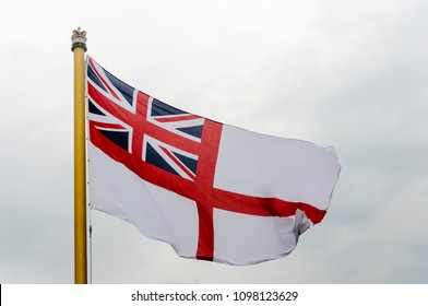 The White Ensign Flies On The Aft Of A Royal Navy Ship.