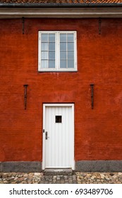 White Entry Door and Window in Red Brick Building, Close Up, Exterior, Europe