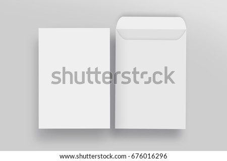 White envelope C4 mock-up, blank template, isolated background