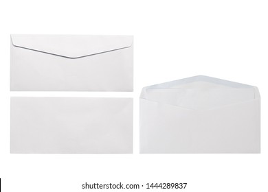 White Envelope Front And Back Isolated On White Background. Letter Top View. Object With Clipping Path