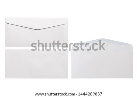 White envelope front and back isolated on white background. Letter top view. Object with clipping path
