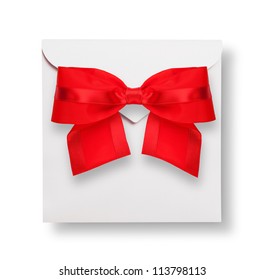 White envelope with red bow, shadow (clipping path)