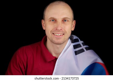 White White European Man With Flag South Korea