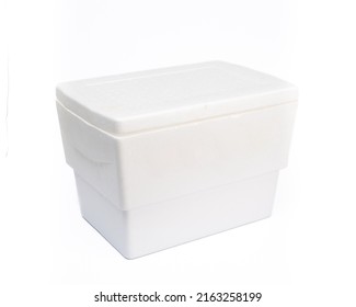 White Expanded Polystyrene Cooler On White Background