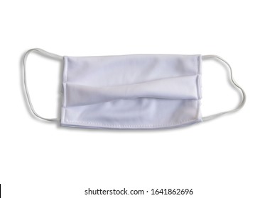 White Fabric Mask With Rubber Ear Straps. Mask To Cover The Mouth And Nose. Procedure Mask From Bacteria. Protection Concept. For Protect Virus And Pollution  On White Background, With Clipping Paths.