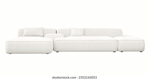 White fabric sofa set isolate on white background. front view.