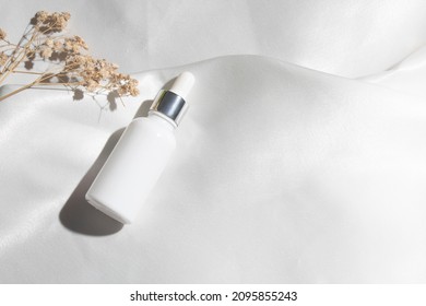 White Fabric Textile Background With Lifestyle, Cosmetic Makeup Bottle Lotion Cream Product With Beauty Fashion Skincare Healthcare Mockup