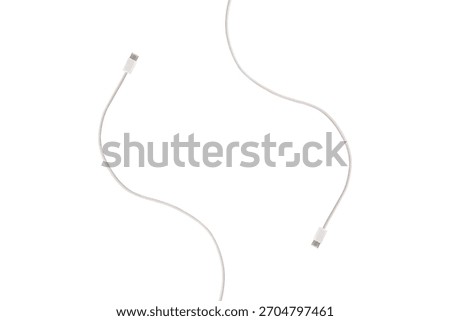 A white fabric-braided USB Type-C cable isolated on a white background. Ideal for concepts related to business technology, data transfer, connectivity and fast charging for modern devices.