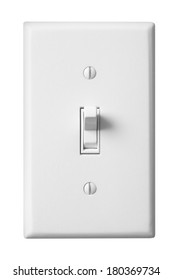 White faceplate of light switch on white background