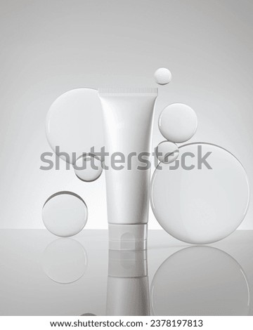 White facial cleanser bottle on mirror surface, round ball face cleaning