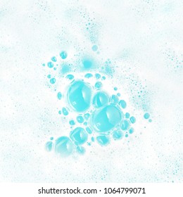 White Facial Foam Creamy Bubble Soap Sponge On Blue Water Background