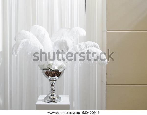 White Feathers Metal Vase Wedding Reception Stock Photo Edit Now