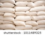 white feed sacks in warehouse of chickens farm