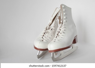 White Figure Skates Close Up Boots And Blades For Skating