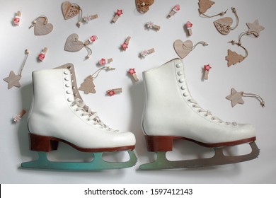 White Figure Skates Close Up Boots And Blades For Skating