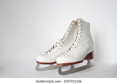 White Figure Skates Close Up Boots And Blades For Skating