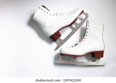 White Figure Skates Close Up Boots And Blades For Skating