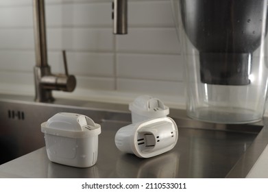 White Filter For Purifying Drinking Water In The Kitchen