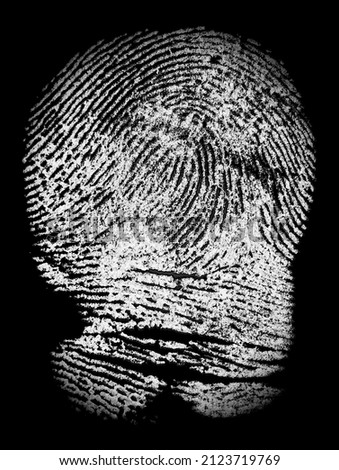White fingerprint on black paper. Human fingerprint. Criminal style. Police fingerprint.