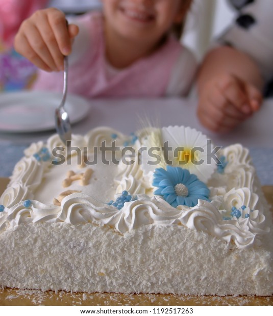 White First Holy Communion Celebrating Cake Stock Photo Edit Now