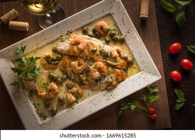 White Fish Fillet With Shrimp Sauce With Capers