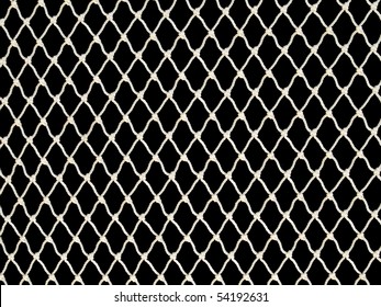 White fishing net on black background.