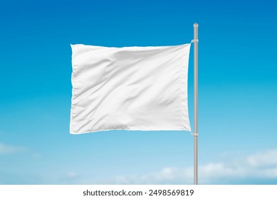 White flag on a metal pole. Suitable for mockup, branding logos, and placement of advertising or national flags. Clean design for versatile application