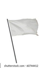 White flag waving the wind  Isolated over white  Put your own text