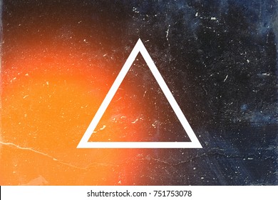White flat triangle on abstract stone background. Abstract psychedelic background.