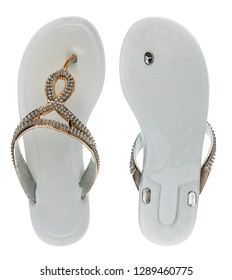 white flip flops with rhinestones