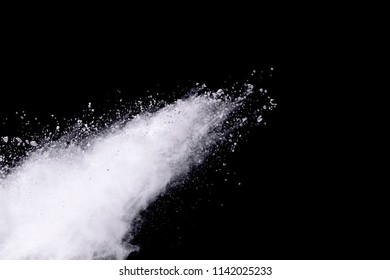 White Flour Explosion On Black Background. Colored Cloud. Colorful Dust Explode. Paint Holi.