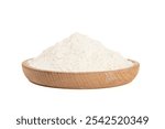 White flour in wood plate isolated on white background