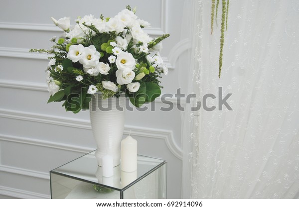 White Flower Bouquet Tall Ceramic Vase Stock Photo Edit Now