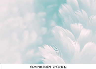 White fluffy feathers on pale teal blue background - Fashion Color Trends Spring Summer 2016 - soft focus - Shutterstock ID 375694840