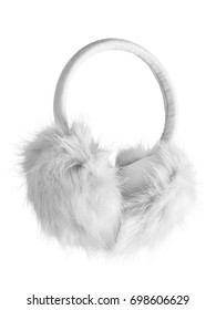 White Fluffy Furry Earmuffs Isolated On White
