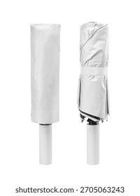White foldable small umbrella isolated on white background.