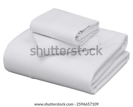 White folded bedding sheets isolated on white background, A stake of clean white folded bed linen on white background