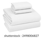 White folded bedding sheets on white background, A stake of white folded bed linen or duvet cover on white background