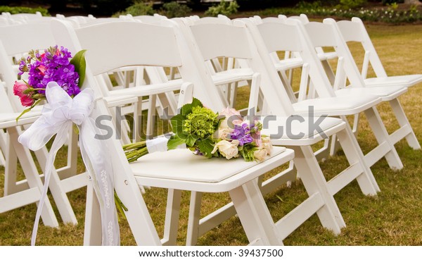 White Folding Chairs Outdoor Wedding Flowers Stock Photo Edit Now