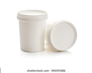 White food plastic tub bucket container mockup template for dessert, yogurt, ice cream, sour cream, curd, or snack, ready to design isolated on white background